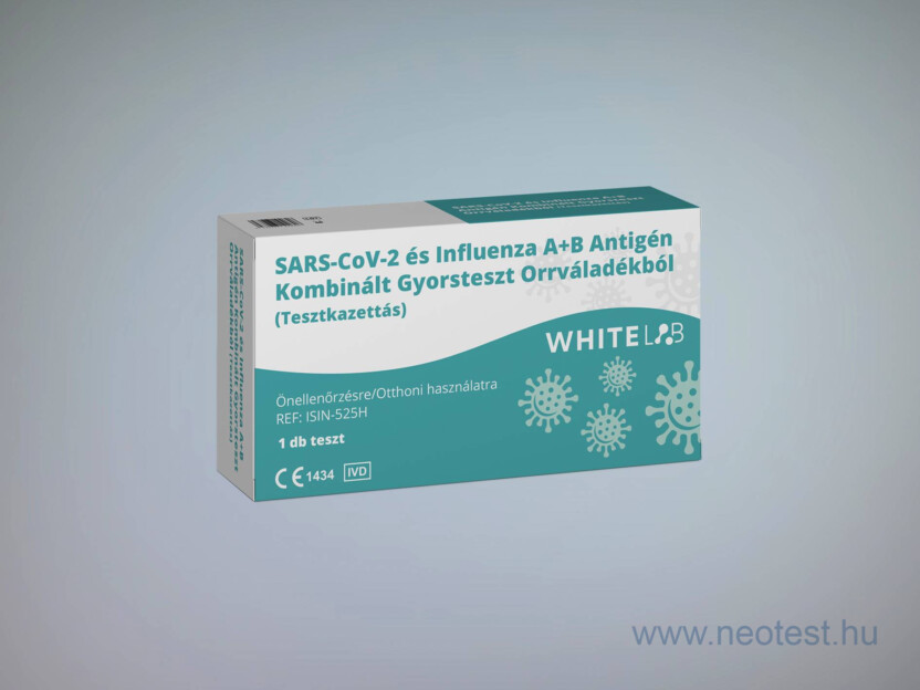 COVID-19 és Influenza A/B antigén kombinált gyorsteszt önellenőrzésre (1x) WhiteLAB